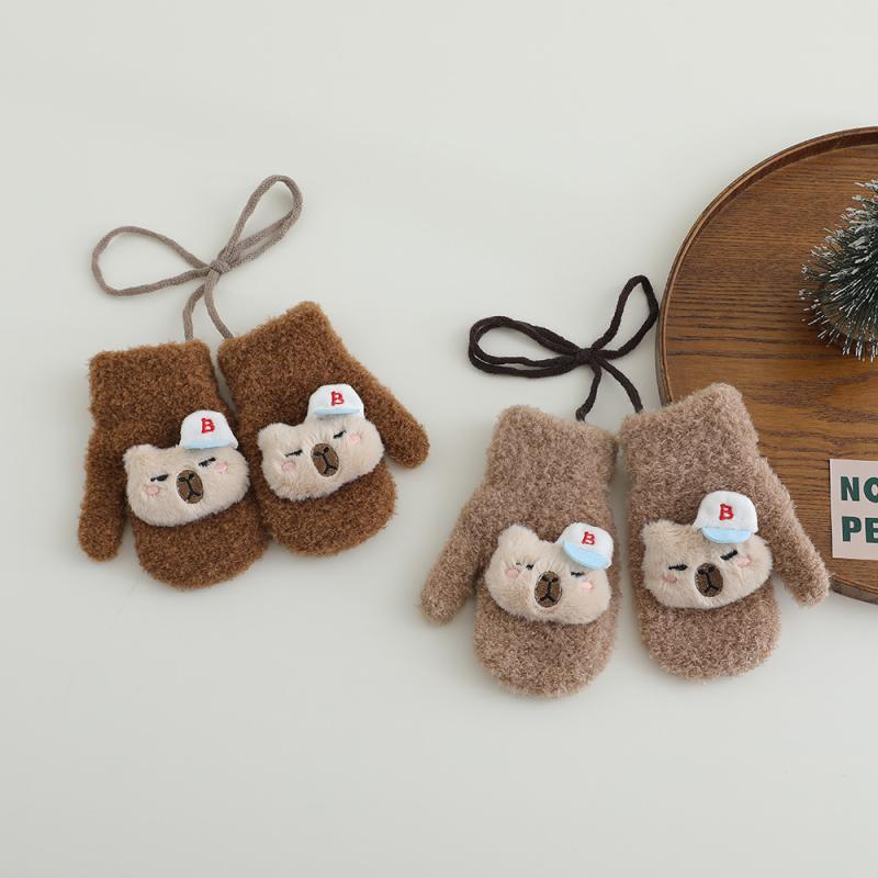 手袋 キッズ 子供用 防寒 手袋 ミトン かわいい 裏起毛 あったか 羊 羔绒 冬 ベージュ カーキ コーヒー..