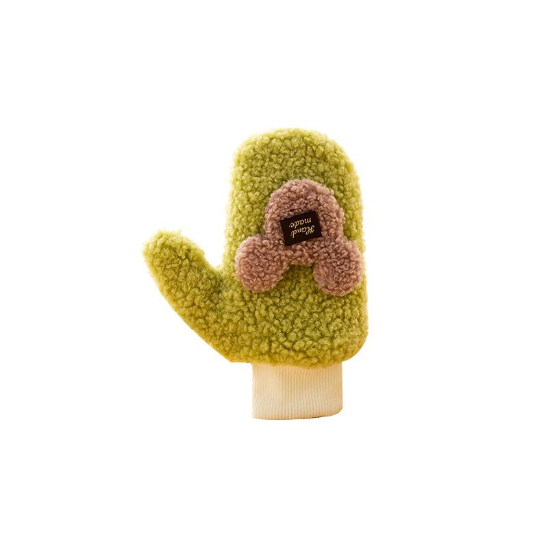 手袋 キッズ 秋冬用 防寒手袋 ミトン グローブ 裏起毛 テディベア柄 かわいい 男の子 女の子 イエロー ..