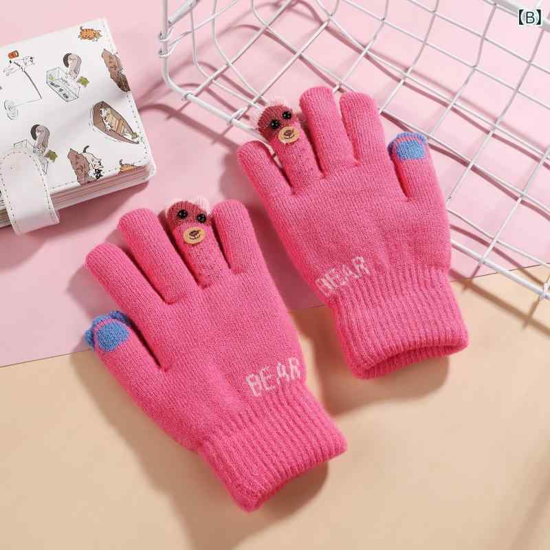 手袋 キッズ 小学生 防寒 手袋 かわいい 小熊 厚手 裏起毛 保温 全指手袋 ニット グローブ 男の子 女の子 4歳 5歳 6歳 7歳 8歳 9歳 10歳 11歳 12歳 通学 普段使い 秋冬(x2) 3