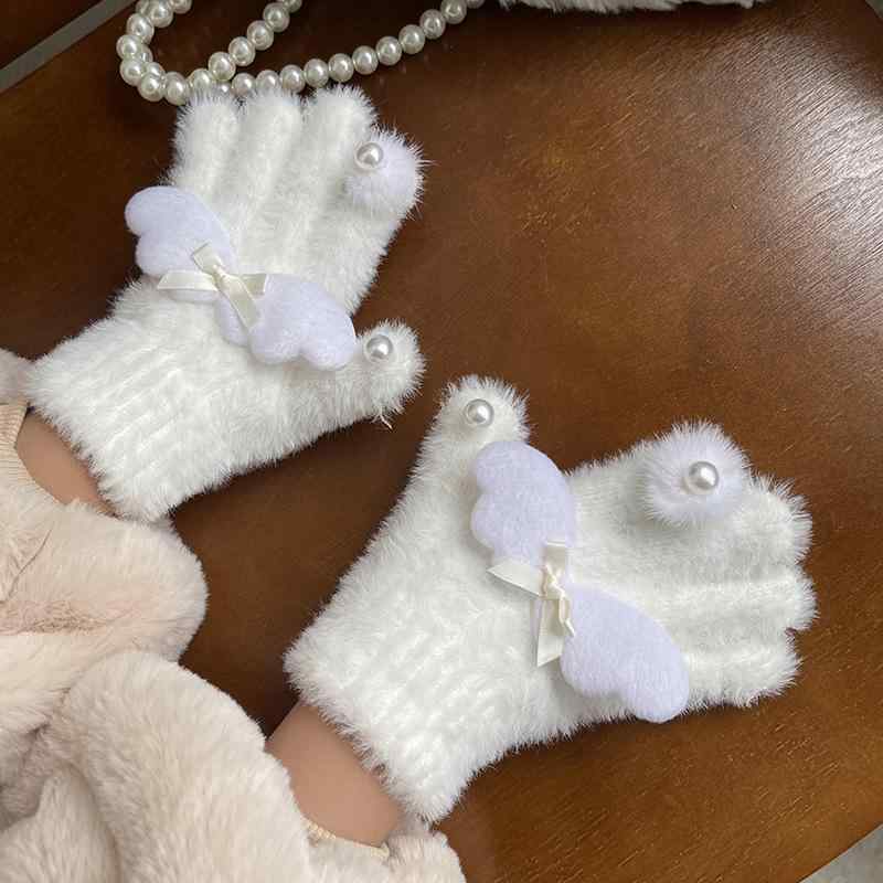 手袋 キッズ 子供用 防寒手袋 ミトン グローブ 女の子 かわいい 蝶結び 天使の羽 もこもこ 秋冬 3歳 4..