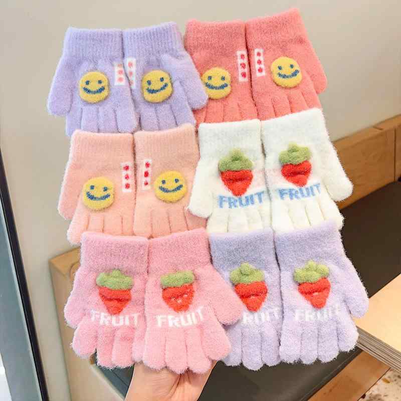 手袋 子供 女の子 秋冬 用 薄手 五本指 防寒 暖か うさぎ 柄 かわいい ピンク 系(x2)