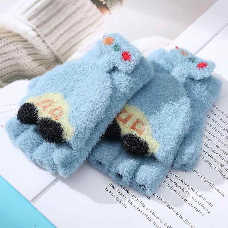 手袋 男の子 キッズ 冬用 防寒 グローブ カー トラック柄 半指 指なし 2way 手袋 5～8歳 あったか 裏起..