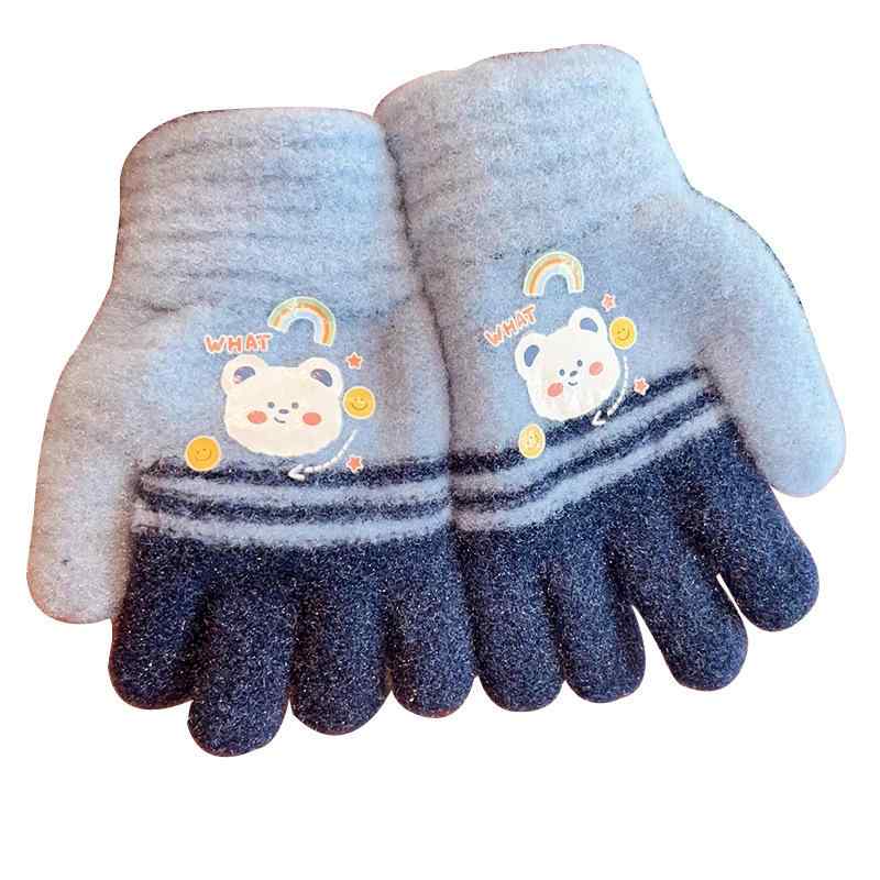 手袋 キッズ ベビー 子供 男の子 女の子 カートーン ニット 裏起毛 厚手 防寒 あったか 5本指(x2)