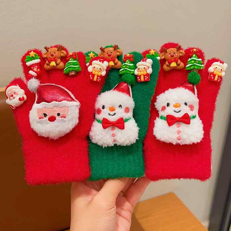 手袋 キッズ 女の子 かわいい カートゥーン トナカイ モコモコ 5本指 冬 暖かい 防寒