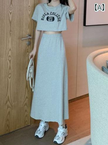 セットアップ レディース 春夏 Tシャツ ミニスカート スポーティー カジュアル 半袖 トップス へそ出し..