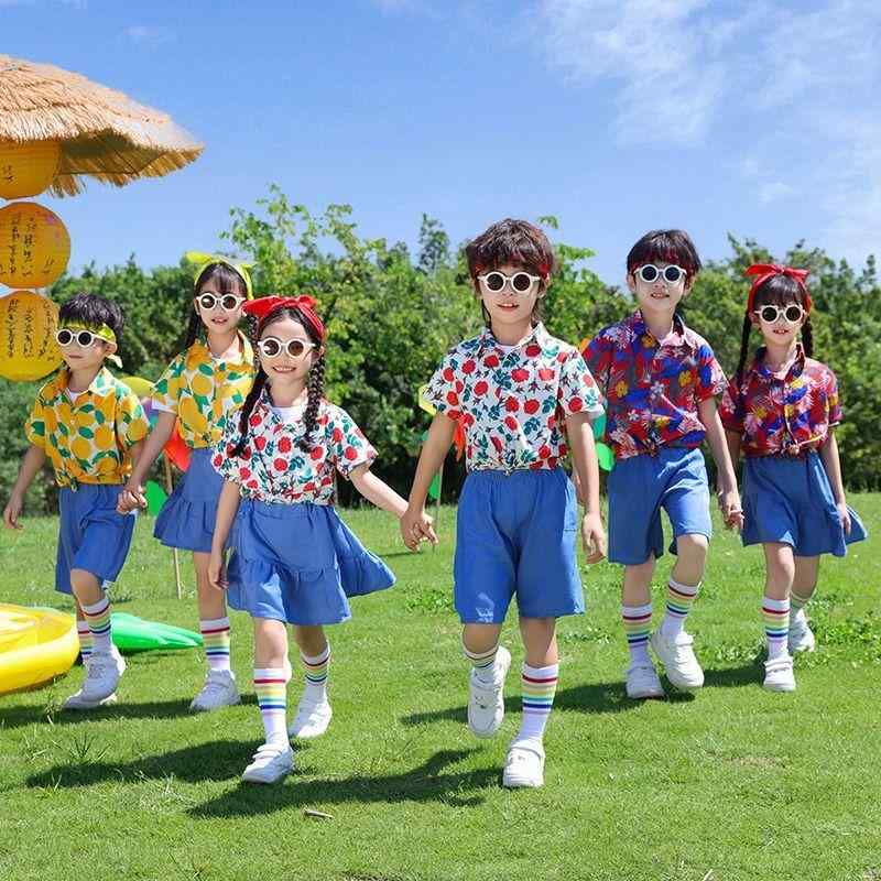 ダンス衣装 子供用 花柄シャツ セットアップ 運動会 幼稚園 小学生 チアガール コスチューム ポリエス..