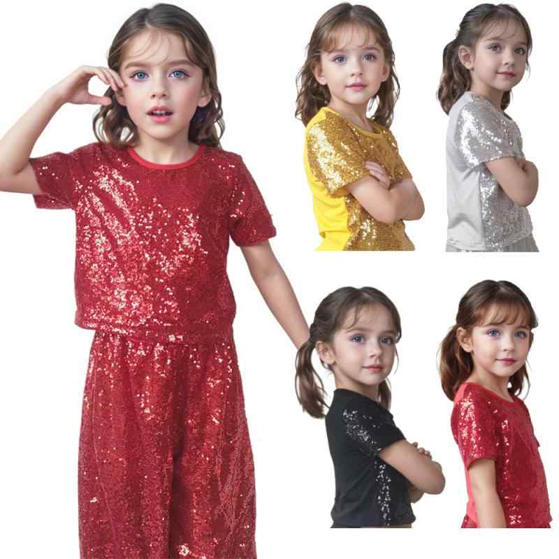 子供用ダンス衣装 スパンコール 半袖トップス チュールスカート チュチュスカート バレエ 社交ダンス ..