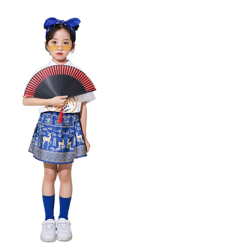 ダンス衣装 キッズ 子供 啦啦队 チアガール 中国風 馬面裙 スカート 上下セット 発表会 幼稚園 小学生 女の子 男の子 春夏