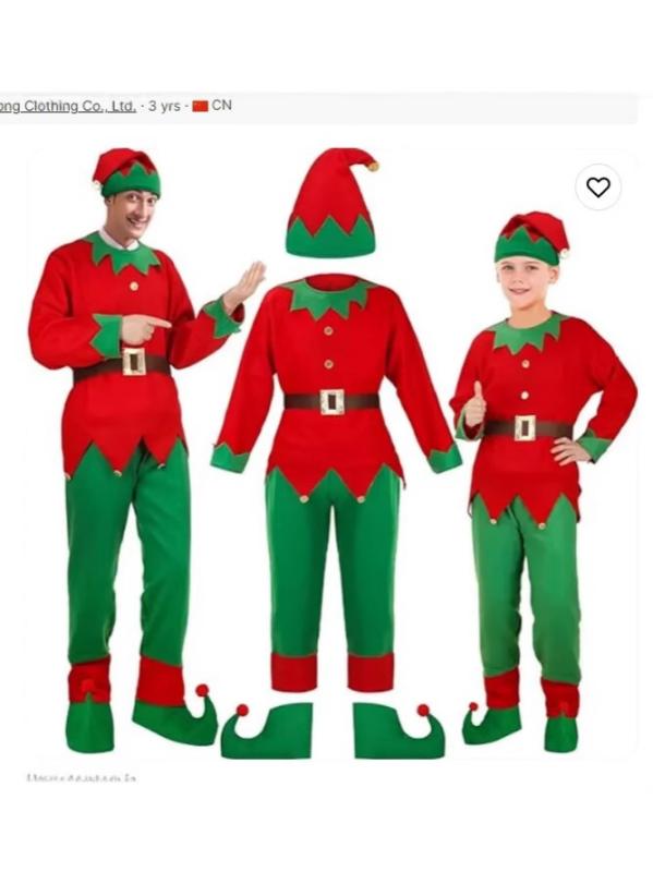 子供用 クリスマス エルフ コスチューム 練習着 親子 ペアルック 綿 110cm 120cm 130cm 140cm 150cm グ..