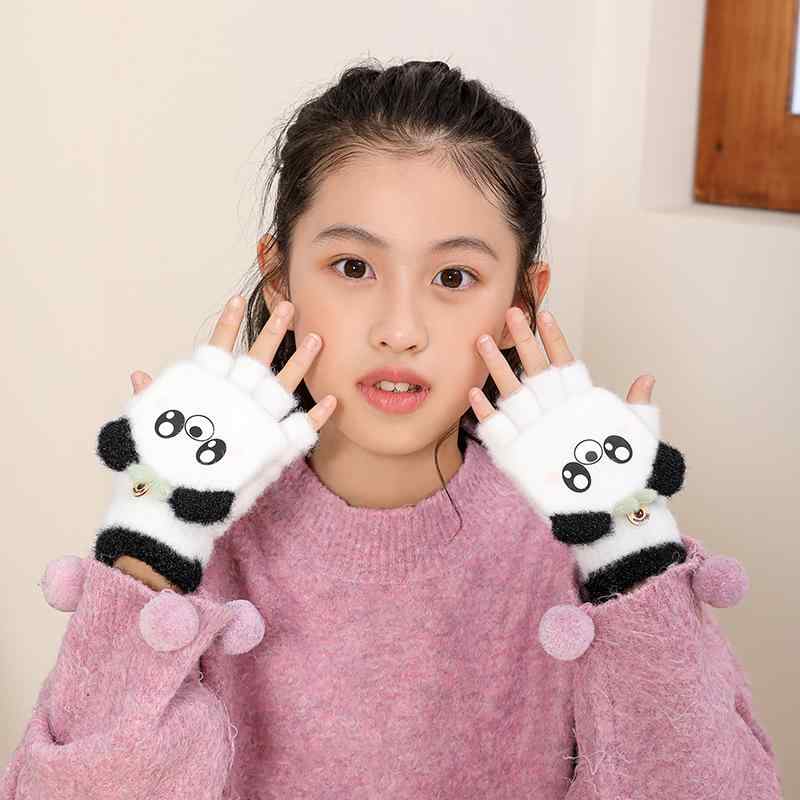 手袋 キッズ 冬用 あったか かわいい カートゥーン ニット 手袋 学生 ぬいぐるみ 厚手 ハーフフィンガ..