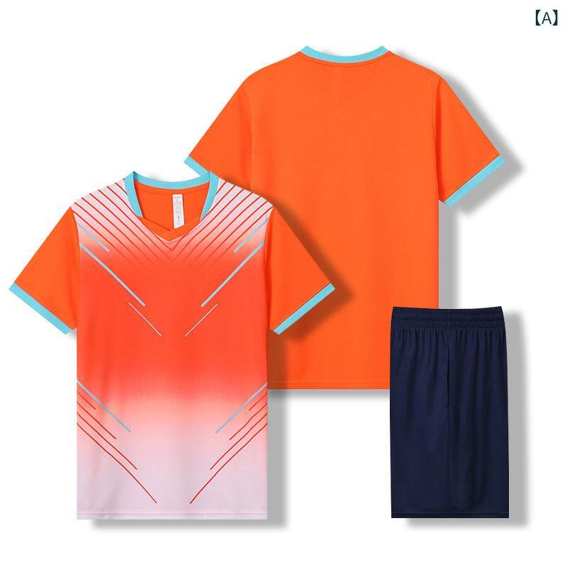 サッカーウェア メンズ レディース 上下セット ジュニア 大人用 サッカーユニフォーム トレーニングウェア 練習着 ポリエステル 吸湿速乾 春夏秋冬 蛍光オレン...