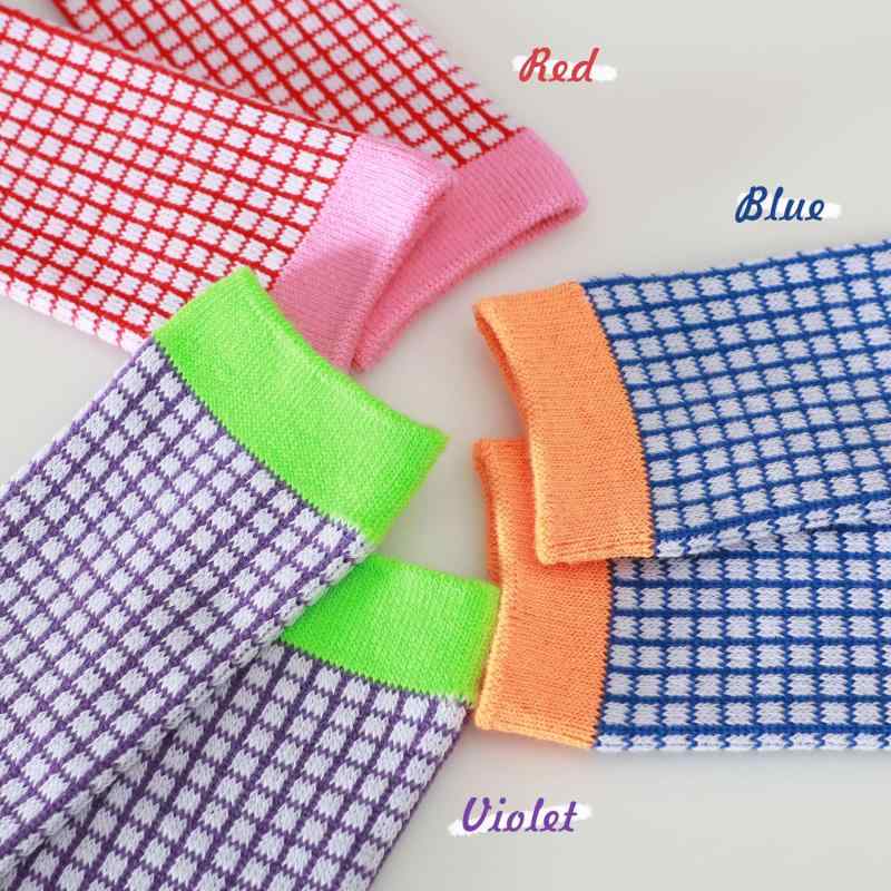 靴下 キッズ 秋冬 蛍光 チェック 子供 女の子 中筒 丈 普段使い