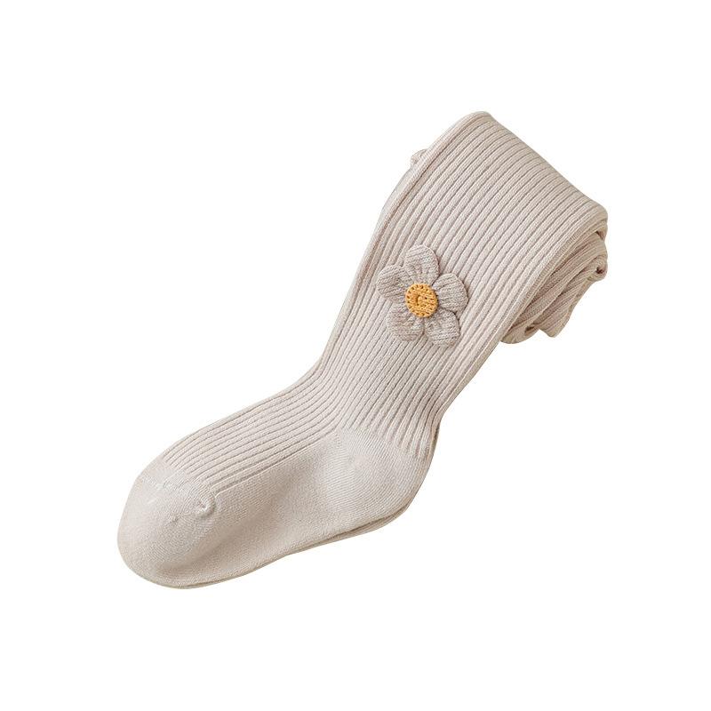 靴下 キッズ タイツ 裏起毛 太陽花柄 かわいい 女児 子供用 レギンス 厚手 あったか 秋冬 綿 60% 白色 ..