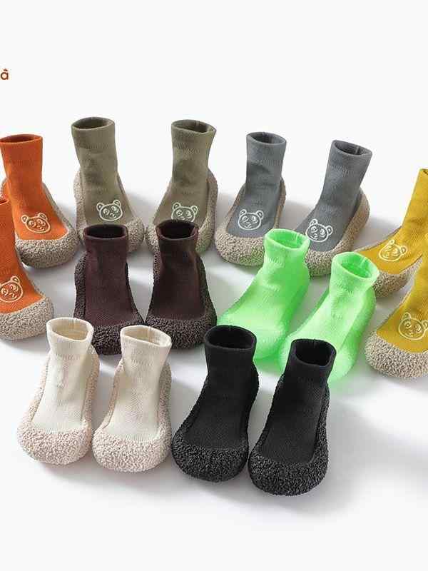 ベビー 靴下 滑り止め付き シューズ 精梳綿 伸縮性 幼児 室内履き 杏色 ブラック カーキ 蛍光グリーン ..