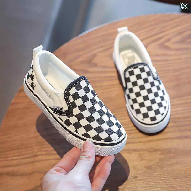 Formal Shoes - スニーカー キッズ 子供 男女兼用 キャンバスシューズ スリッポン 親子 ペア チェック柄 ローカット 運動靴 通学 普段使い 黒 白 春夏 秋冬