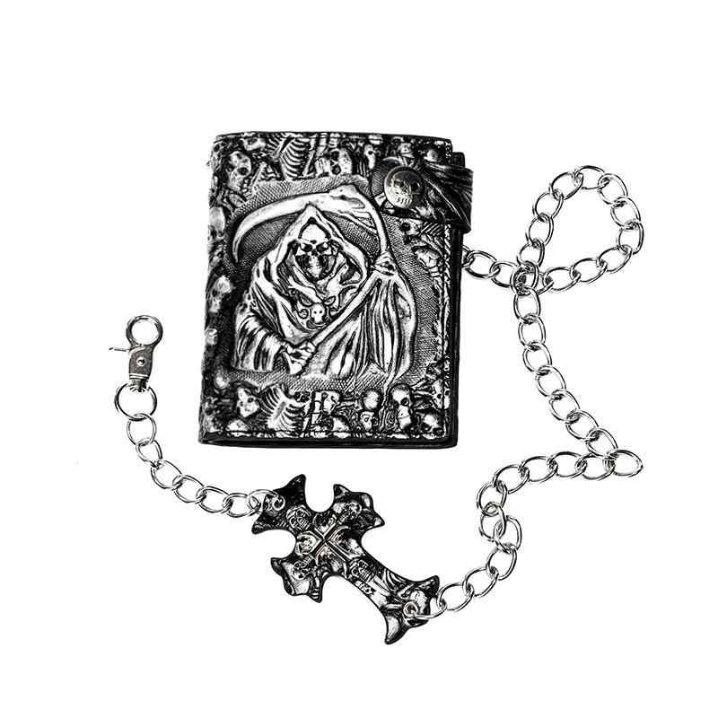 財布 男性用 パンクロック スカル ドクロ 死神 チェーン付き ブラック 古銅色 シルバー 防盗 日常(x2)
