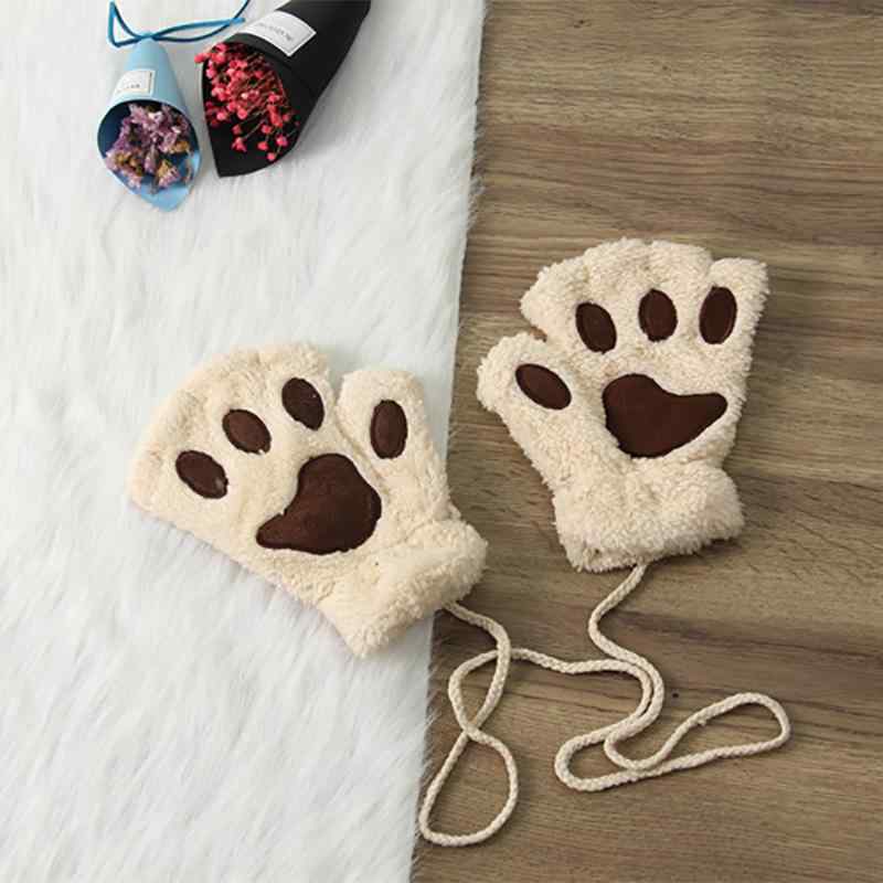 手袋 レディース かわいい 猫 熊 半指 手袋 秋冬 厚手 フリース 保温 アニマル モチーフ グローブ 緑 ..