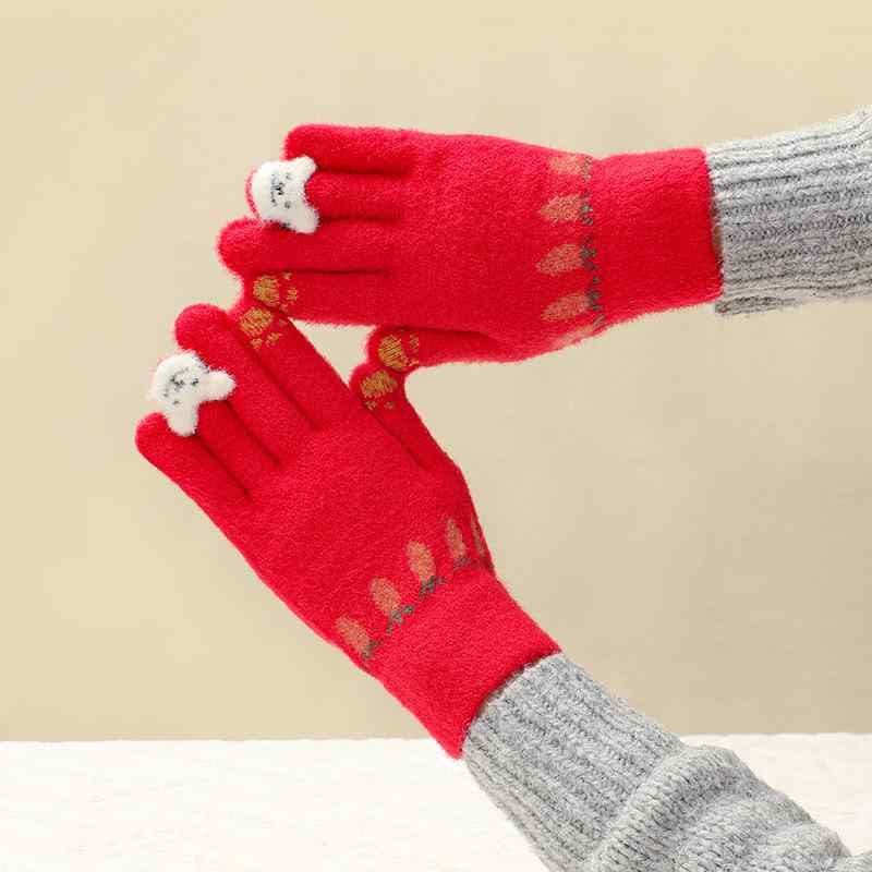手袋 レディース かわいい キツネ アニマル ニット グローブ 秋冬 防寒 暖かい スマートフォン対応 ポ..