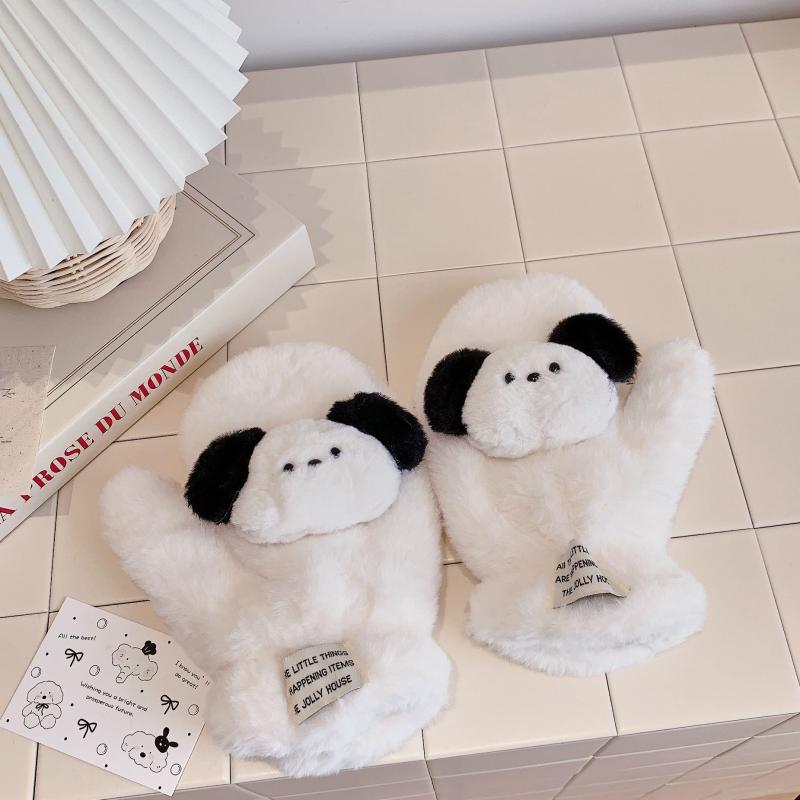 手袋 冬用 かわいい 動物柄 防寒 グローブ 学生 レディース 白色 緑色 黒色 ポリエステル100% あったか..