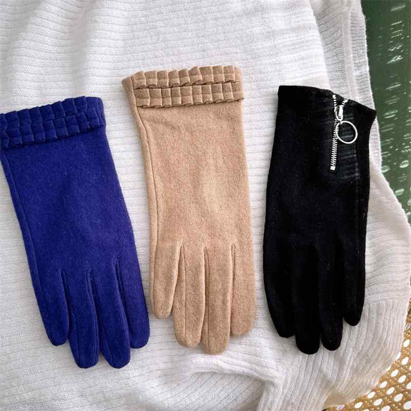 手袋 レディース 秋冬 防寒手袋 薄手 裏起毛 ストレッチ タッチパネル対応 ウール混紡 無地 学生 自転車 バイク 通勤 普段使い 保温性