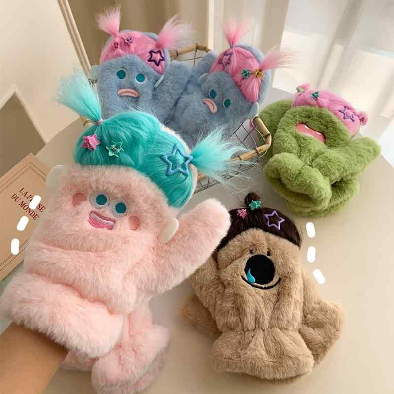 手袋 レディース かわいい 小動物モチーフ ニット手袋 秋冬 防寒 あったか グローブ 紛失防止 紐付き