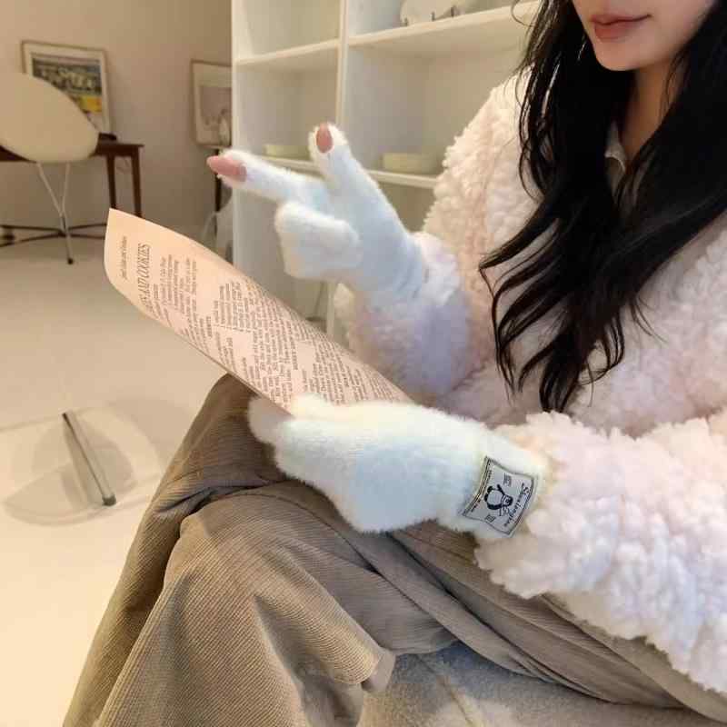 手袋 レディース 冬用 あったか アニマル柄 ニット手袋 スマートフォン対応 指なし ミトンタイプ 2way ..