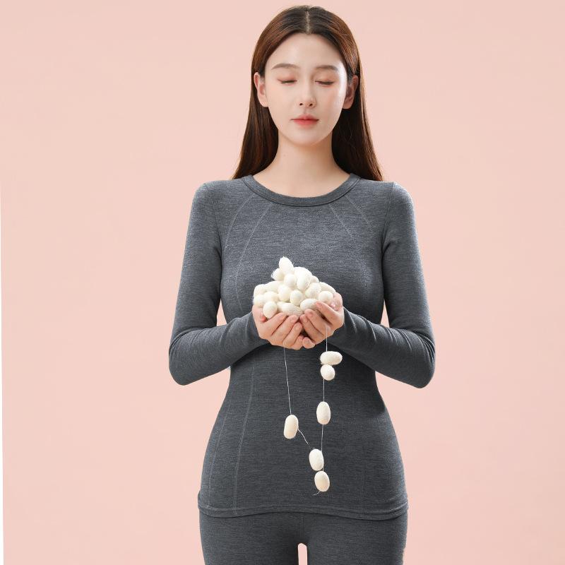 インナー レディース 暖か下着 トップス ボトムス 女性用 羊毛 カシミヤ混紡 肌着 長袖 あったかインナー 上下セット 発熱 保温 防寒 無縫製 ラウンドネック カットソー 長ズボン 秋冬 抹茶色 ピンク系