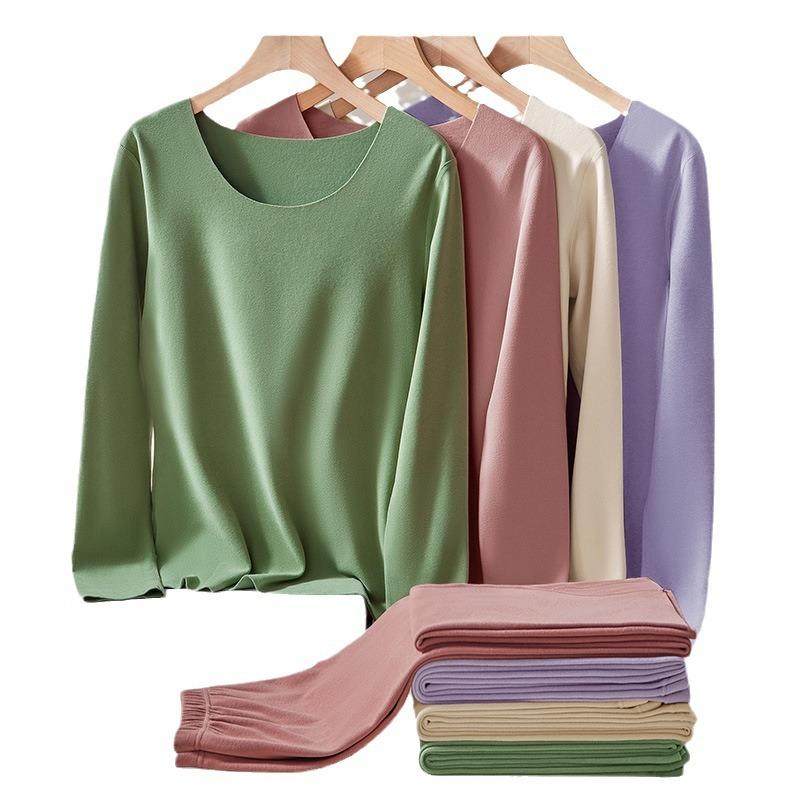 インナー レディース 保温インナー 上下セット 無縫製 丸首 長袖 Tシャツ レギンス ポリエステル 親膚 秋冬 ブラック 肌色 アイボリー S M L XL XXL