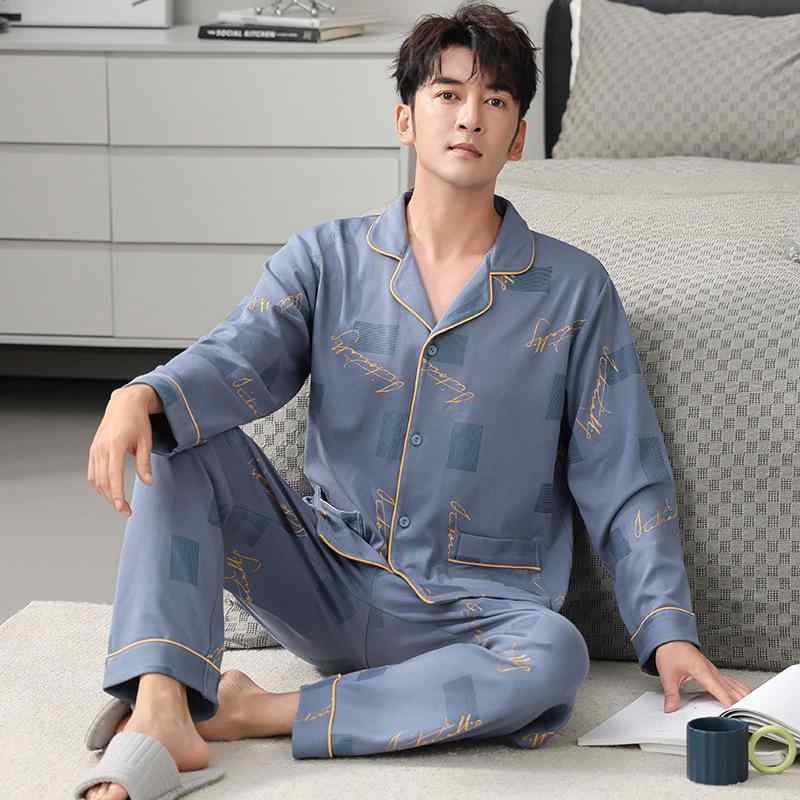 パジャマ メンズ 春秋 長袖 コットン 上下セット 前開き 襟付き ルームウェア 部屋着 寝間着 ナイトウ..