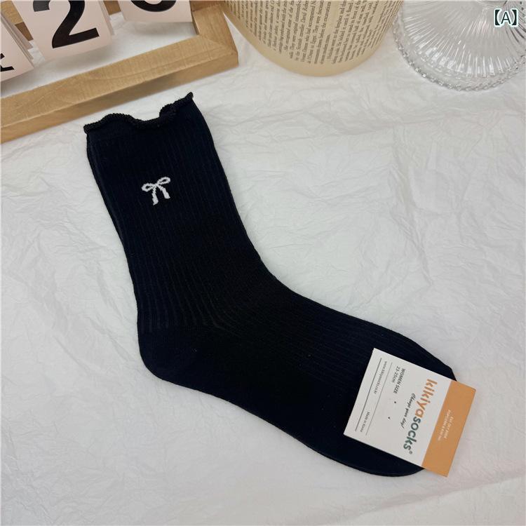 靴下 レディース ソックス 婦人 コットン 中筒 無地 黒 白 灰色 韓国 ファッション 春夏秋冬 オールシーズン(x5)(4)