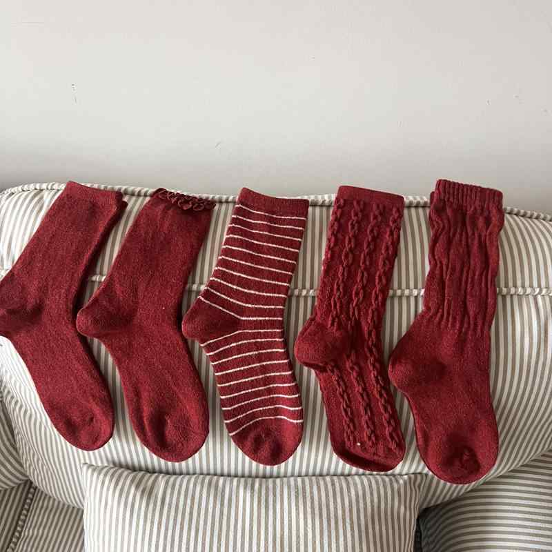 靴下 レディース 秋冬 ウール混 あったか ソックス クリスマス くしゅくしゅ ルーズソックス 無地 かわいい 冷え取り 防寒 デイリー(x5)(4)