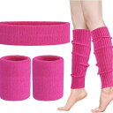 レッグウォーマー レディース スポーツ ヨガ ソックス ヘアバンド リストバンド セット ポリエステル 吸汗性 パステルカラー 蛍光色 ピンク系 グリーン