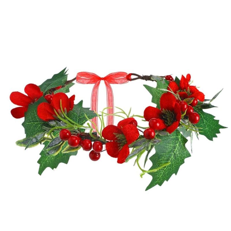 ヘアアクセサリー レディース 花柄 ヘッドドレス 髪飾り 花かんむり 結婚式 パーティー イベント コスプレ レッド(x3)