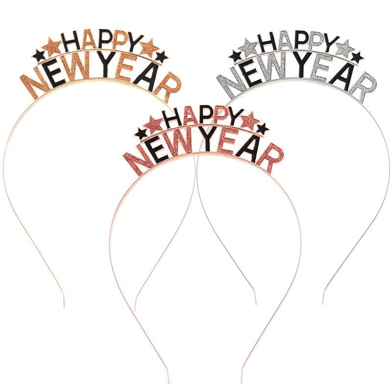 ヘアバンド レディース 新年 ハッピーニューイヤー 英文字 メタル パーティー クリスマス ファッション ヘアアクセサリー ゴールド シルバー ローズゴールド ...