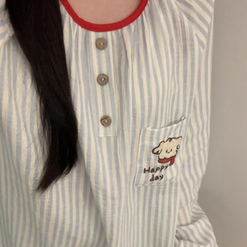 パジャマ レディース 春秋 ラウンドネック 長袖 カートゥーン 学生 ホームウェア 上下セット 部屋着 リ..