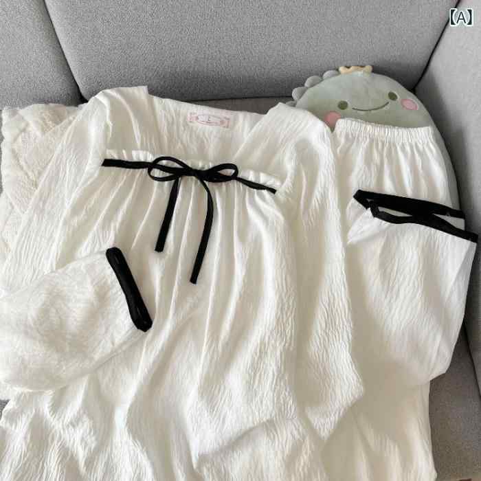 パジャマ レディース セットアップ 白色 方領 クラウドコットン 長袖 長ズボン プリンセス風 部屋着 リ..