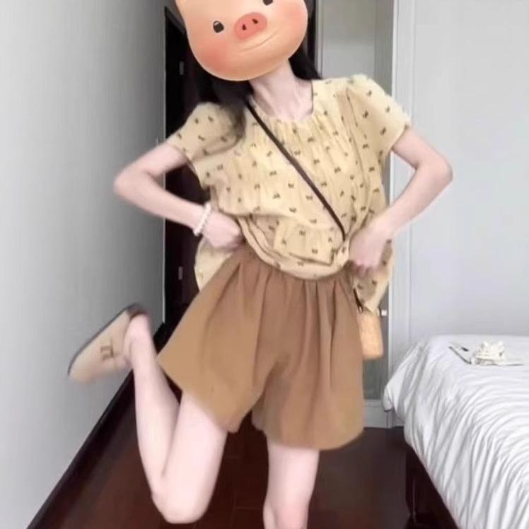 セットアップ レディース 春夏 韓国風 半袖トップス キュロット 上下2点セット 接触冷感 ポリエステル ..