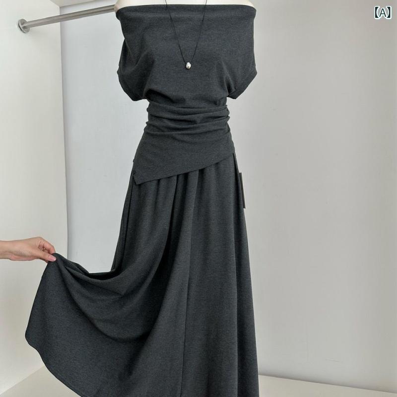 セットアップ レディース 半袖 肩出し トップス ハイウエスト スカート 上下 2点 セット 無地 プリンセ..