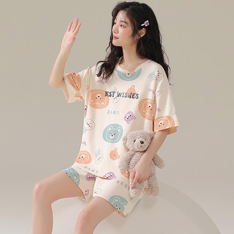 パジャマ レディース 半袖 短パン 再生繊維 セットアップ 夏 部屋着 薄手 ゆったり かわいい プリント..