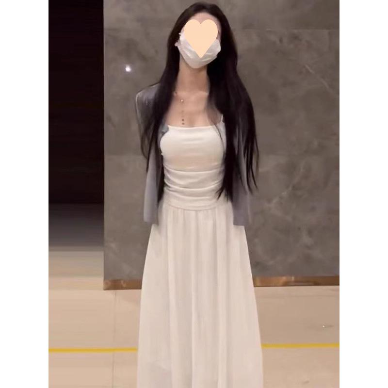 カーディガン レディース 背中開き セットアップ 春秋 韓国風 3点セット：カーディガン、タンクトップ..