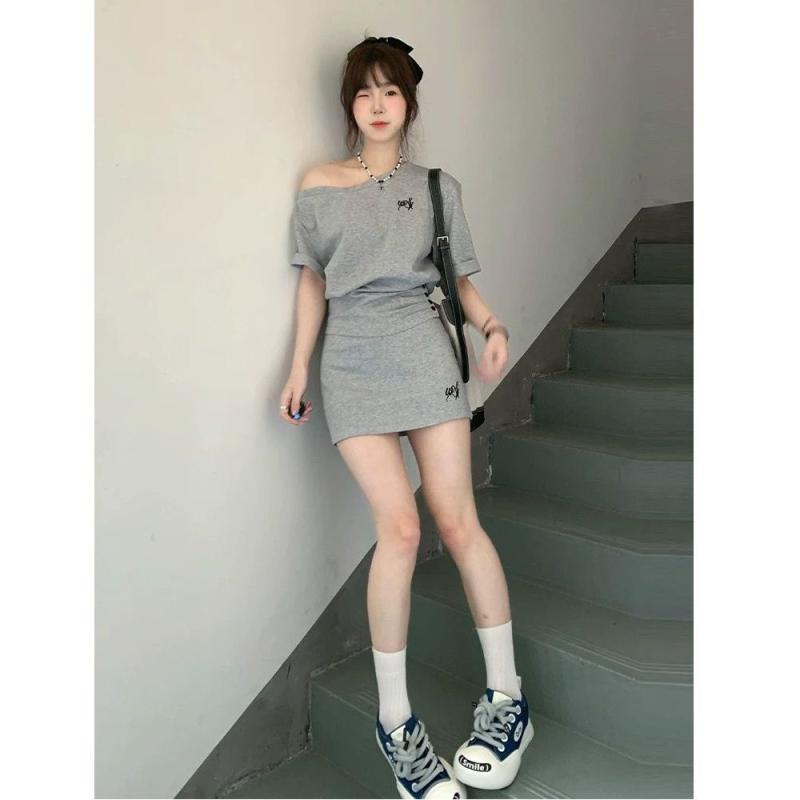 セットアップ レディース ノースリーブ トップス ミニスカート グレー系 ゆったり 普段使い かわいい ..