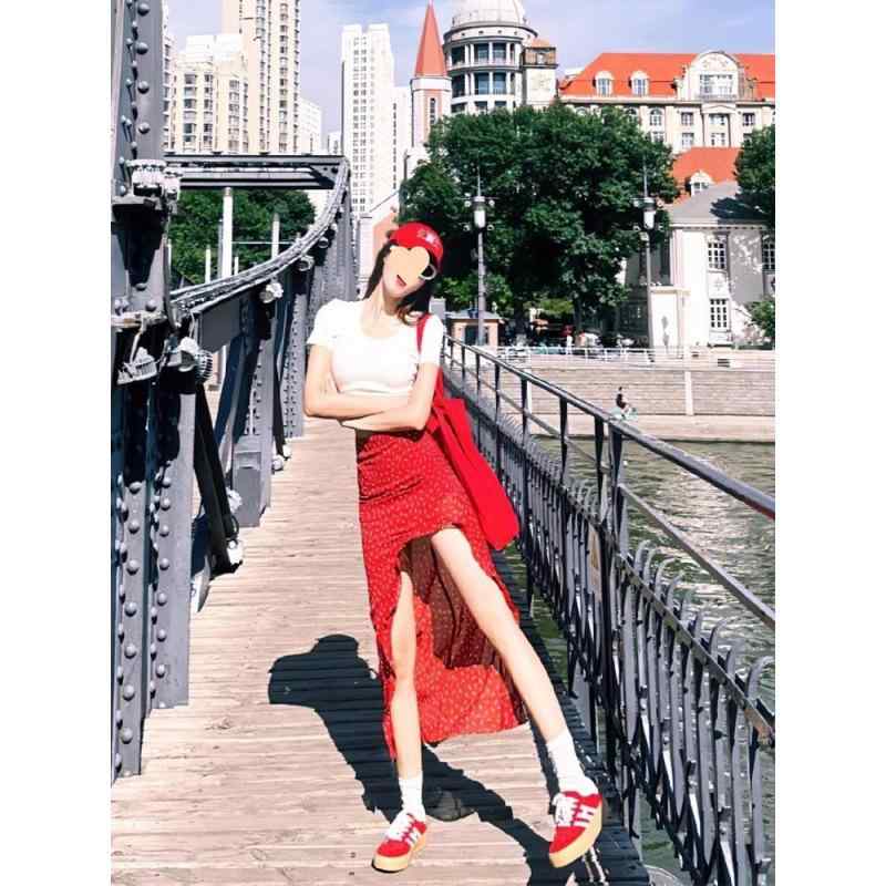 セットアップ レディース 半袖Tシャツ トップス 高腰 フラワープリント スカート 2点セット 韓国風 き..