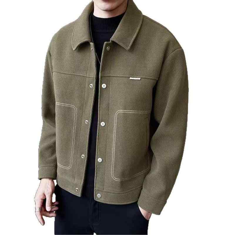 ジャケット メンズ 男性用 スプリングコート ブルゾン 襟付き コットン混紡 トップス アウター 羽織り 普段使い アウトドア ブラック 黒 グリーン 緑