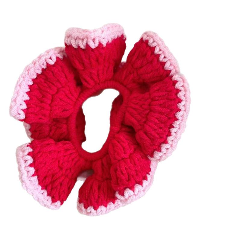 ヘアアクセサリー レディース ヘアゴム シュシュ 毛糸 手編み 荷葉フリル 高弾性 髪飾り 普段使い かわ..
