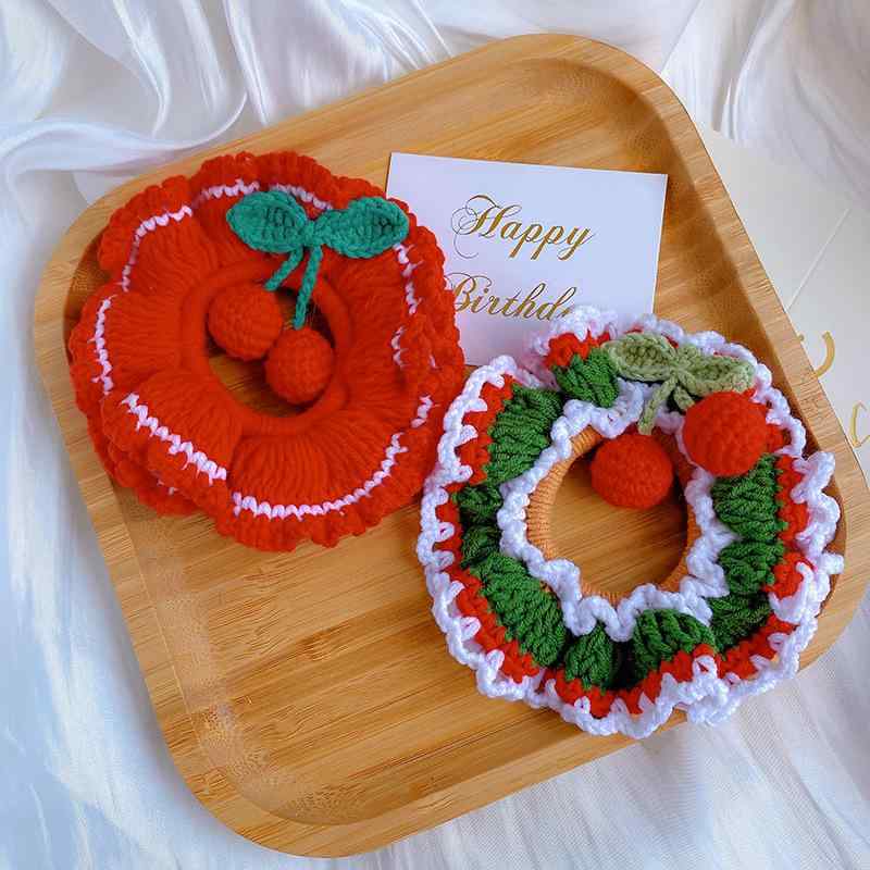 ヘアアクセサリー レディース クリスマス 桜桃 さくらんぼ シュシュ 毛糸 手編み 鈎針編み レトロ かわ..