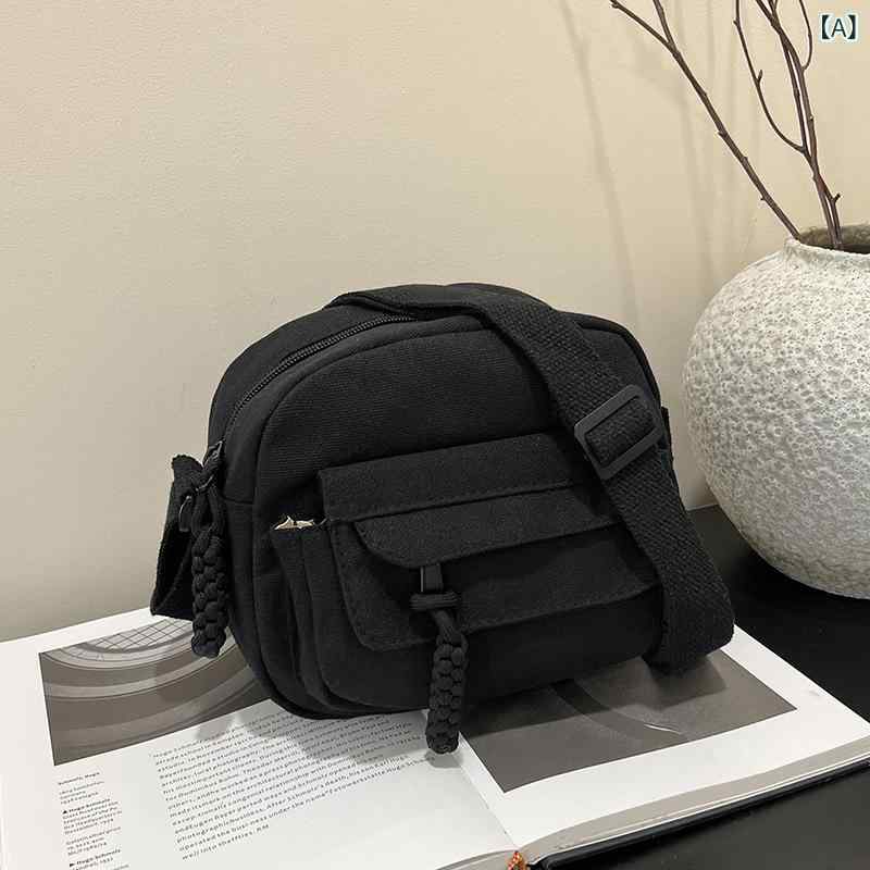 ショルダーバッグ レディース ミニ キャンバス 韓国風 シンプル 無地 斜めがけ スマホ 普段使い ポシェット 黒 カーキ ブラウン ホワイト