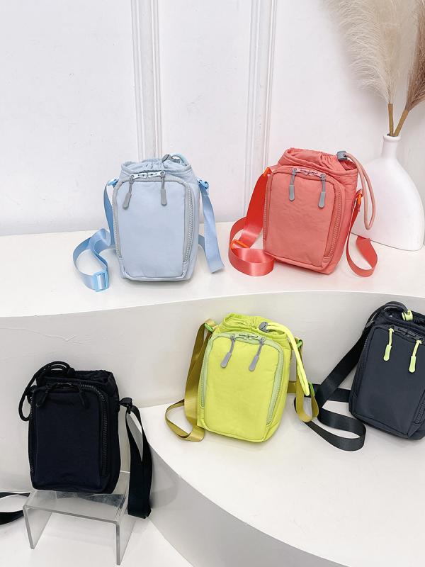 スマホショルダー ナイロン 巾着 ミニバッグ ポシェット レディース 軽量 斜めがけ 縦型 かわいい おし..