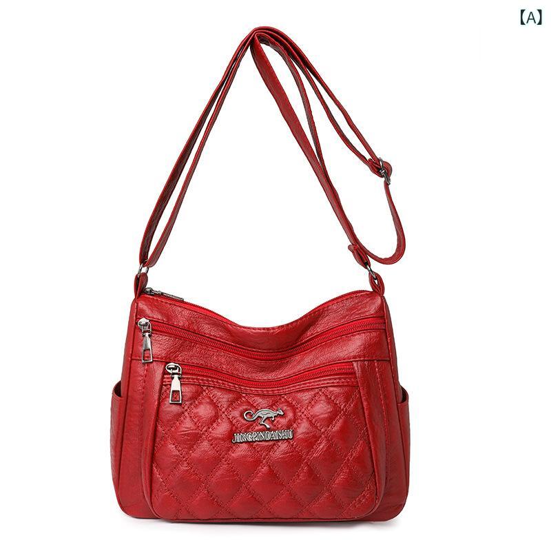 ショルダーバッグ レディース 秋冬 鞄 ソフトPUレザー 菱格 大容量 肩掛け 手提げ 通勤 普段使い レッ..