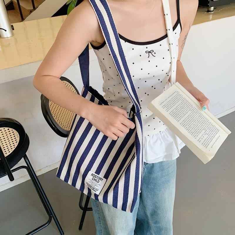 トートバッグ レディース ストライプ柄 キャンバス 2way 大容量 縦型 防水 通勤 通学 普段使い