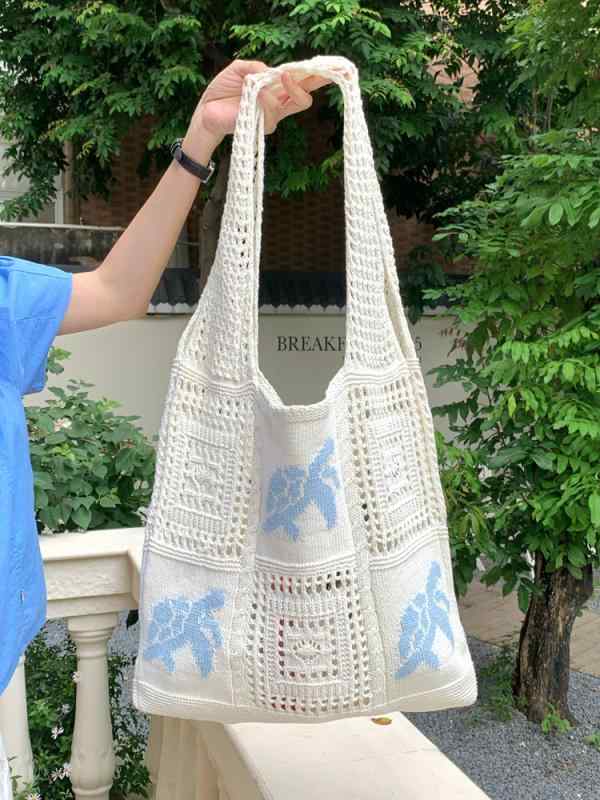 ニットバッグ レトロ 編み込み 縦型 肩掛け 鞄 大容量 旅行用 オフホワイト ベージュ系 ブラック